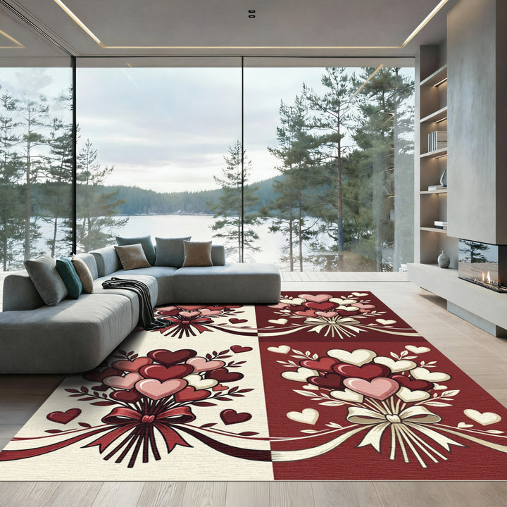 Romantic Heart Bouquet Burgundy Rug