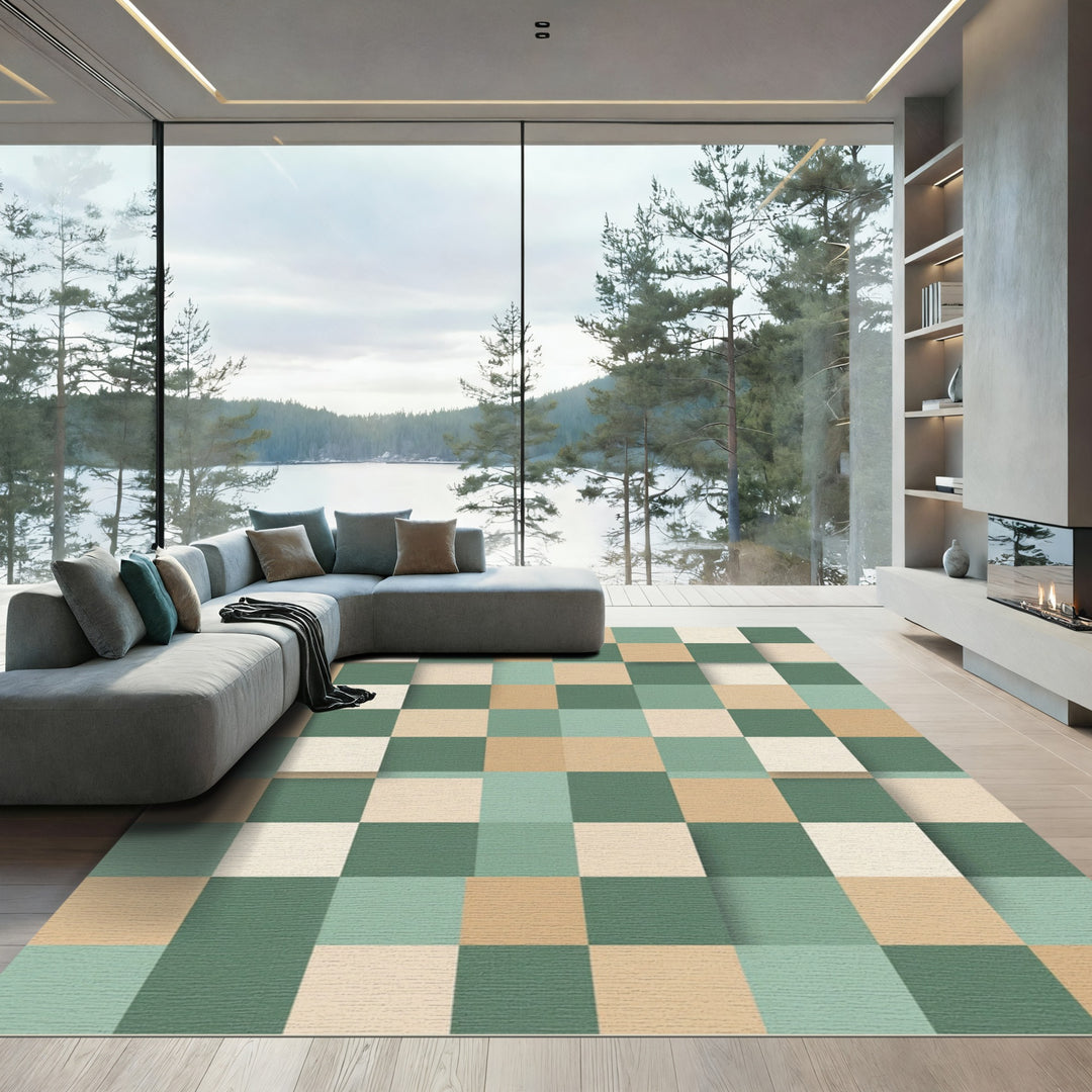 Retro Geometric Squares Area Rug