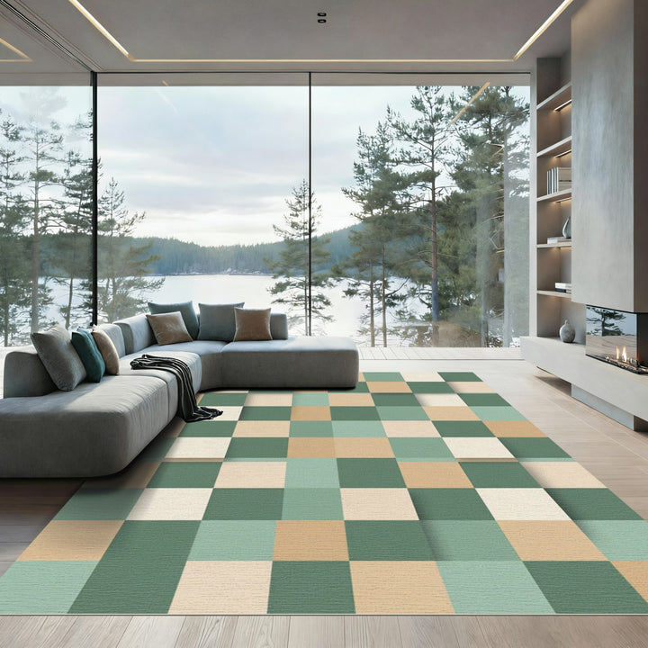 Retro Geometric Squares Area Rug