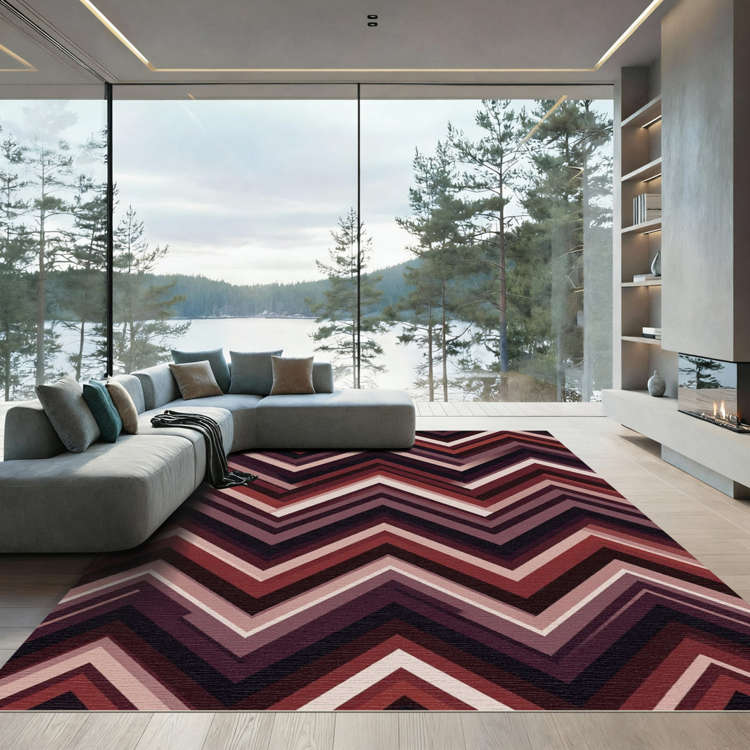 Bold Burgundy Chevron Zigzag Rug
