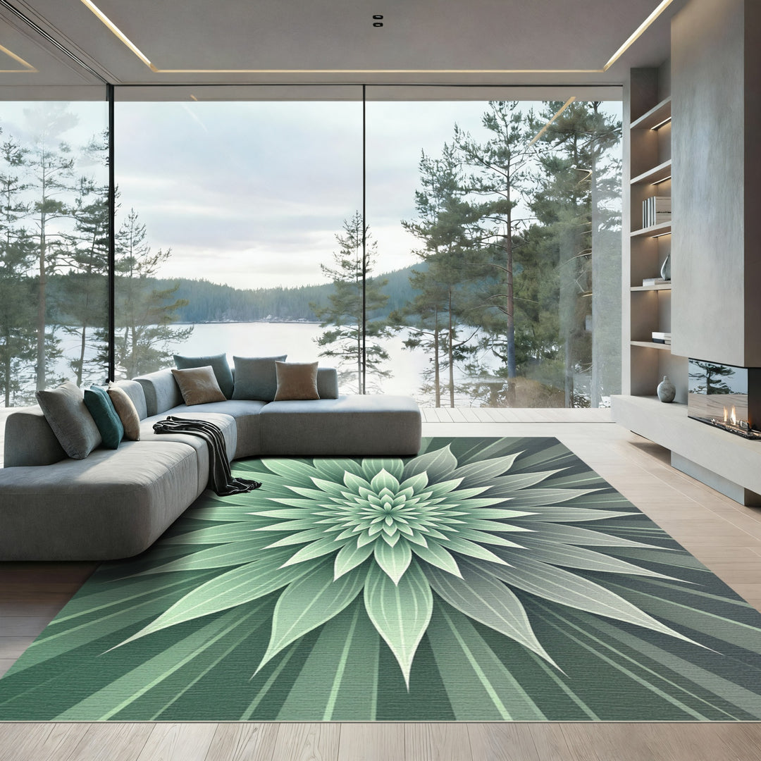 Green Petal Burst Lotus Rug