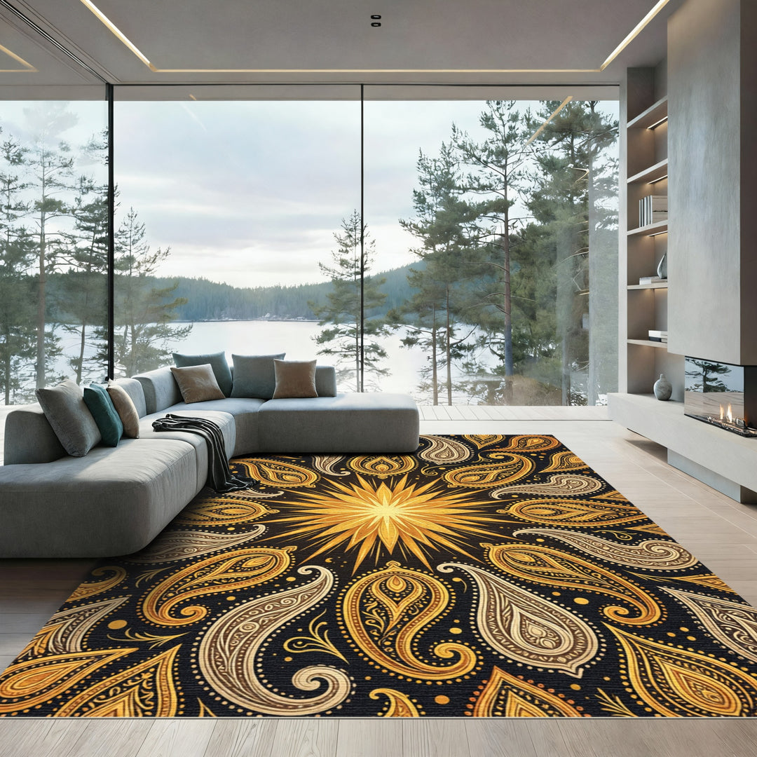 Golden Paisley Sunburst Rug