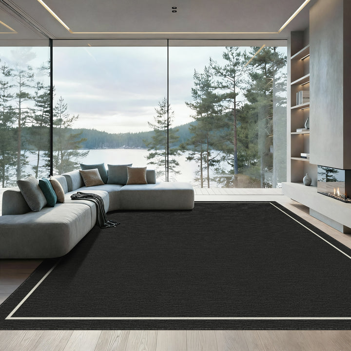Dark Gray Minimalist Outline Square Rug