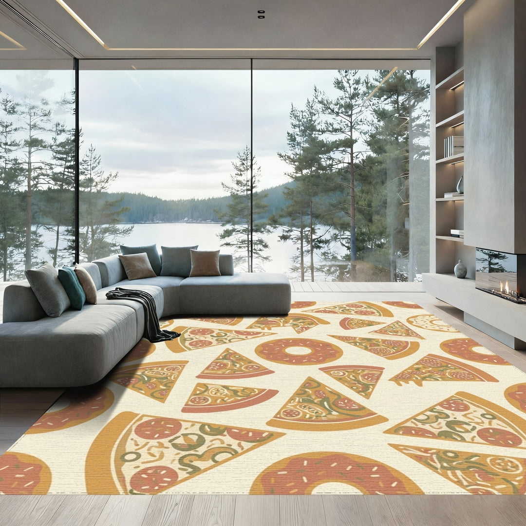 Whimsical Pizza Donut Repeating Pattern Rug