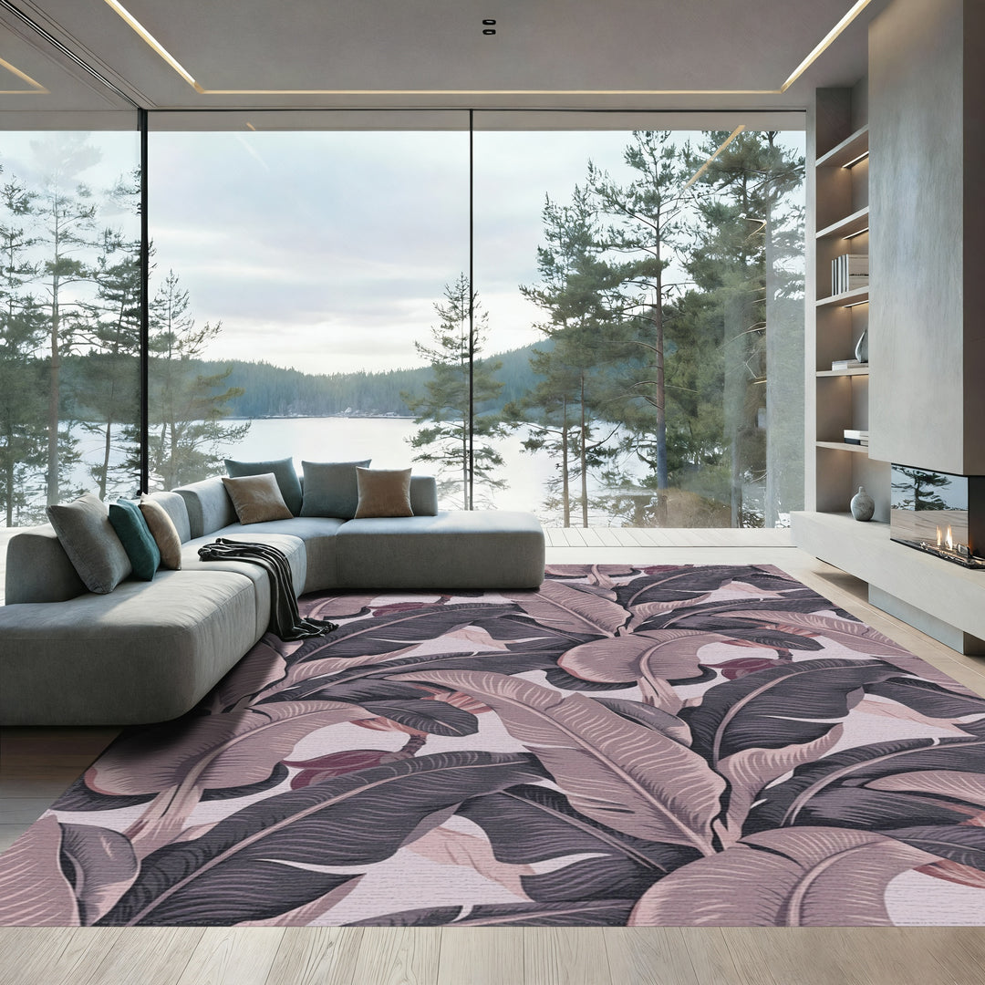 Dusty Rose Banana Leaf Tropical Rug