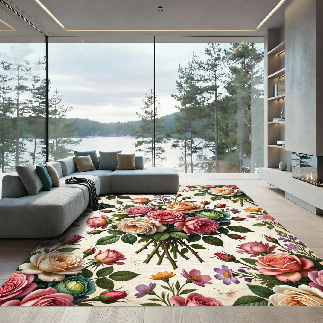 Vintage Rose Bouquet Floral Rug