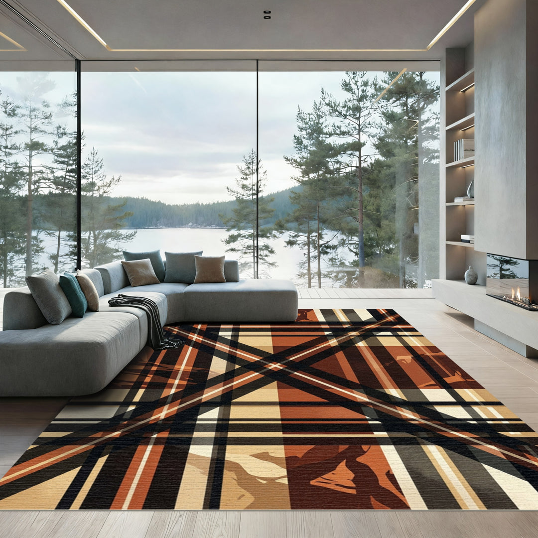 Tuscan Sunset Plaid Abstract Rug