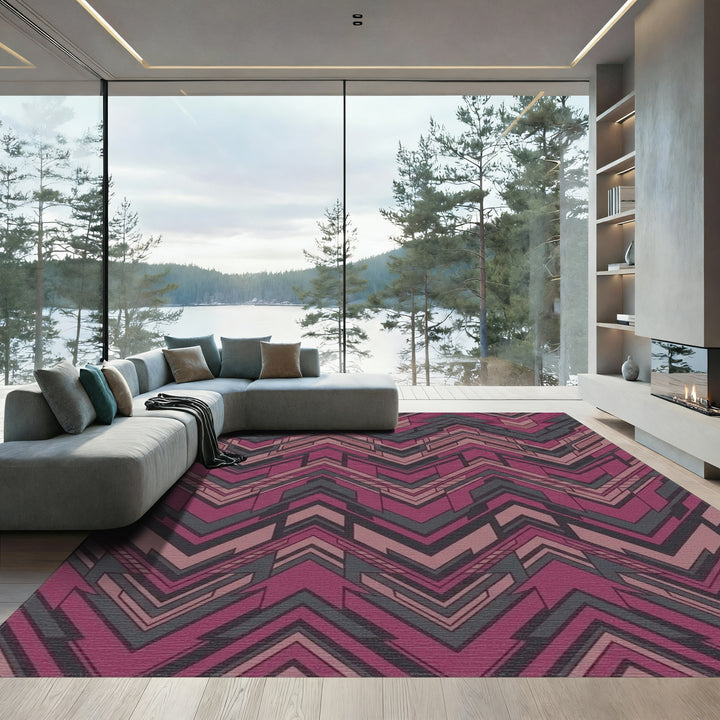Crimson Gray Geometric Zigzag Rug