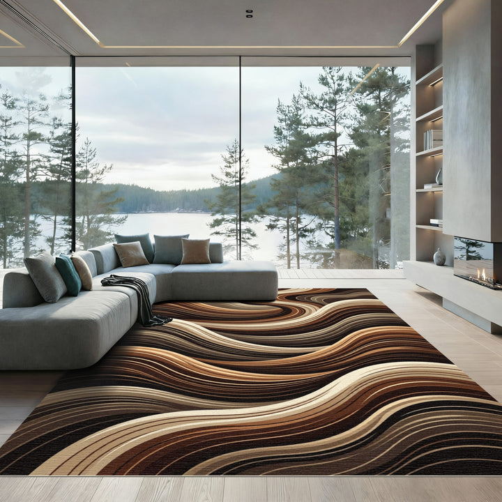 Earthy Tones Swirling Layered Waves Rug