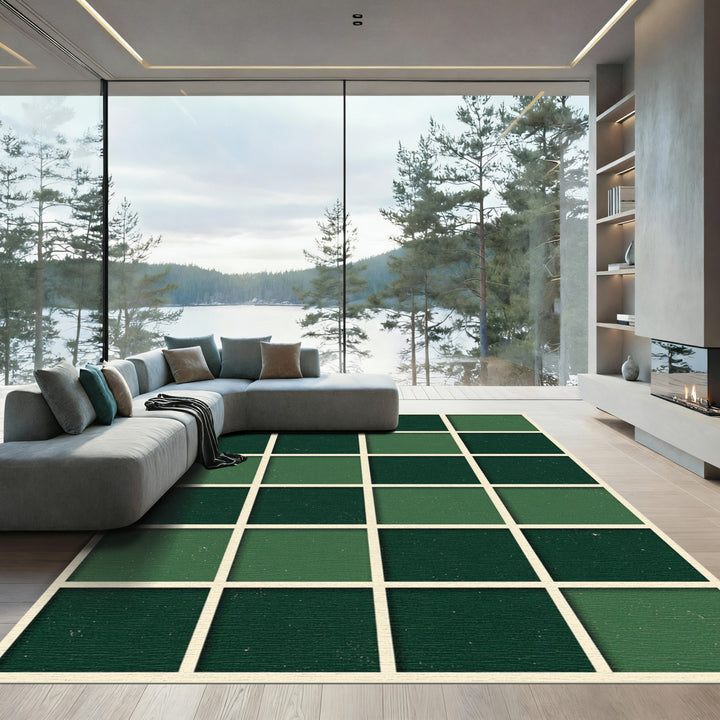 Deep Green Checkerboard Textured Rug