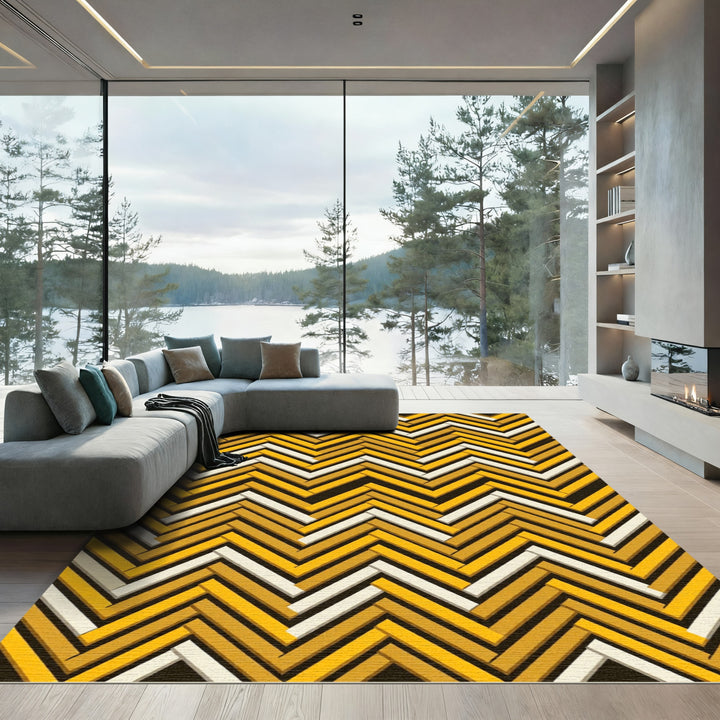 Golden Yellow Herringbone Texture Rug