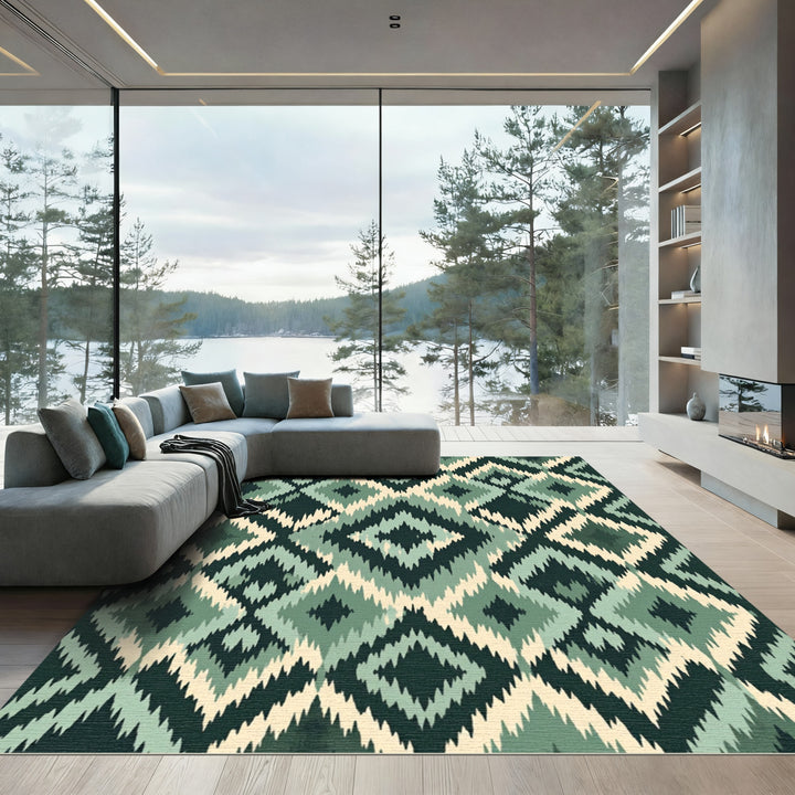 Teal Cream Diamond Tribal Kilim Rug
