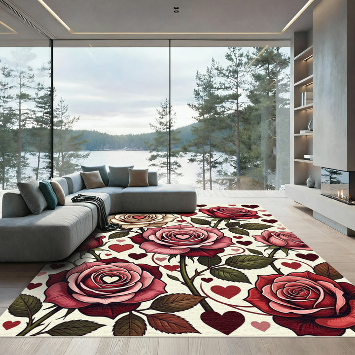 Crimson Cream Roses Heart Garland Rug