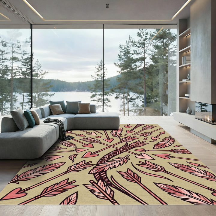 Tribal Arrows And Feathers Pink Rug