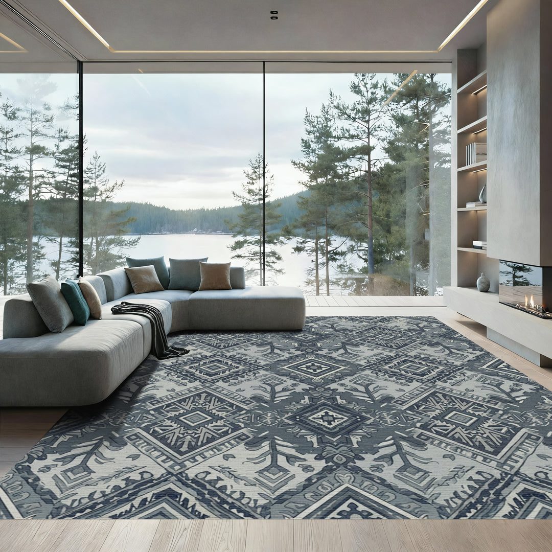 Gray Tribal Diamond Medallion Rug