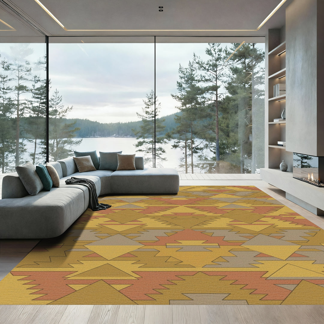 Warm Earth Tone Geometric Arrow Rug