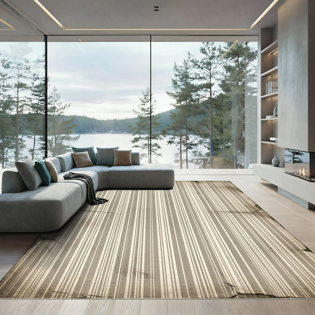 Vintage Gray and White Vertical Stripe Rug