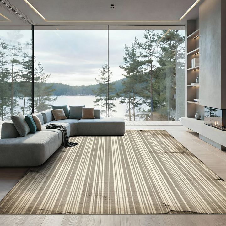 Vintage Gray and White Vertical Stripe Rug