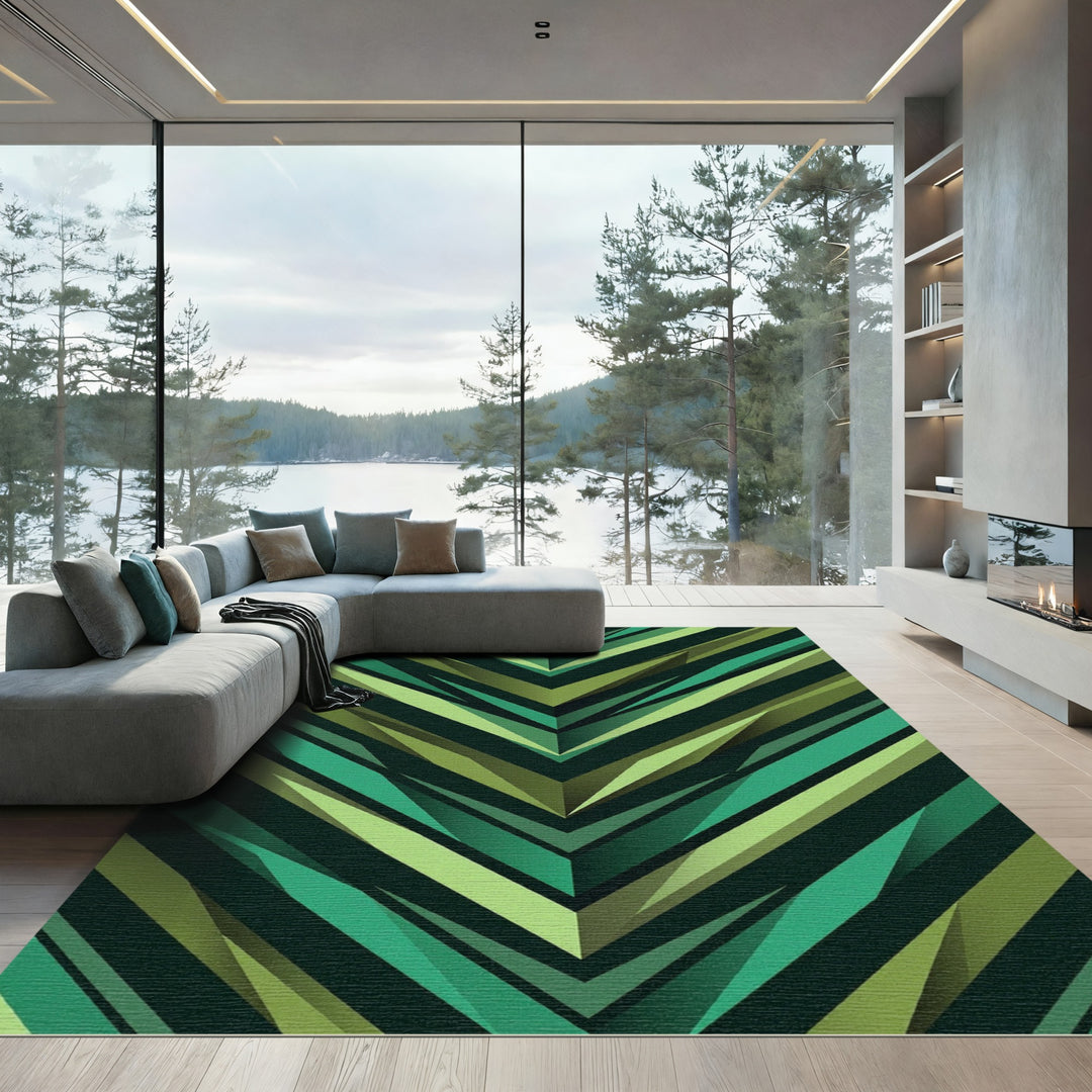 Modern Verdant Chevron Sharp Lines Rug