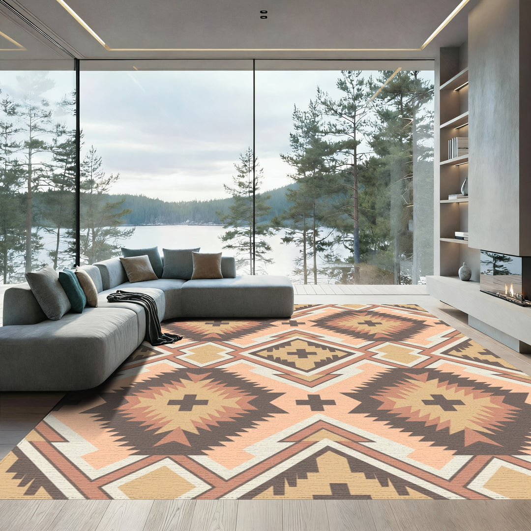 Warm Earthy Diamond Cross Geometric Rug