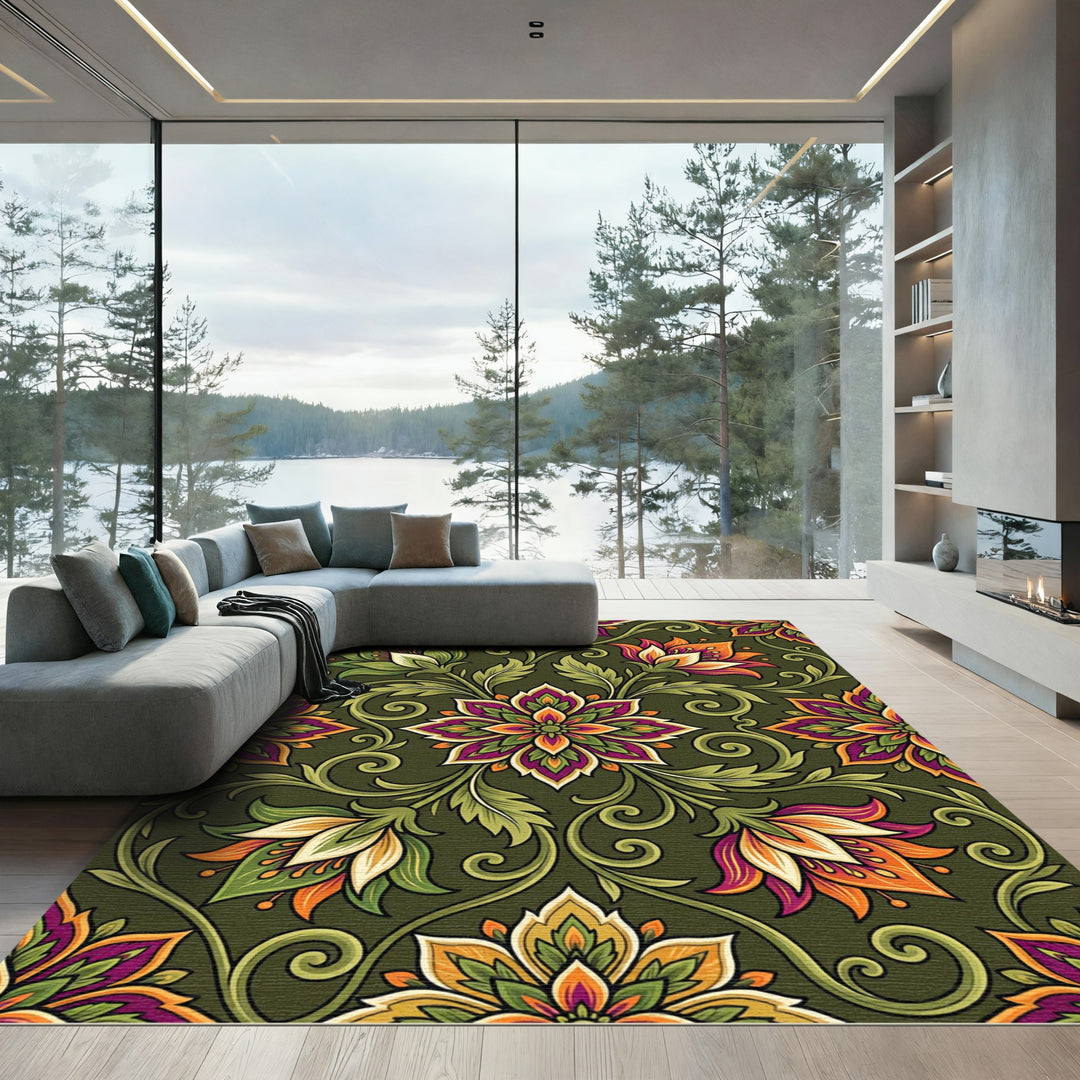 Ornate Floral Medallion Emerald Rug