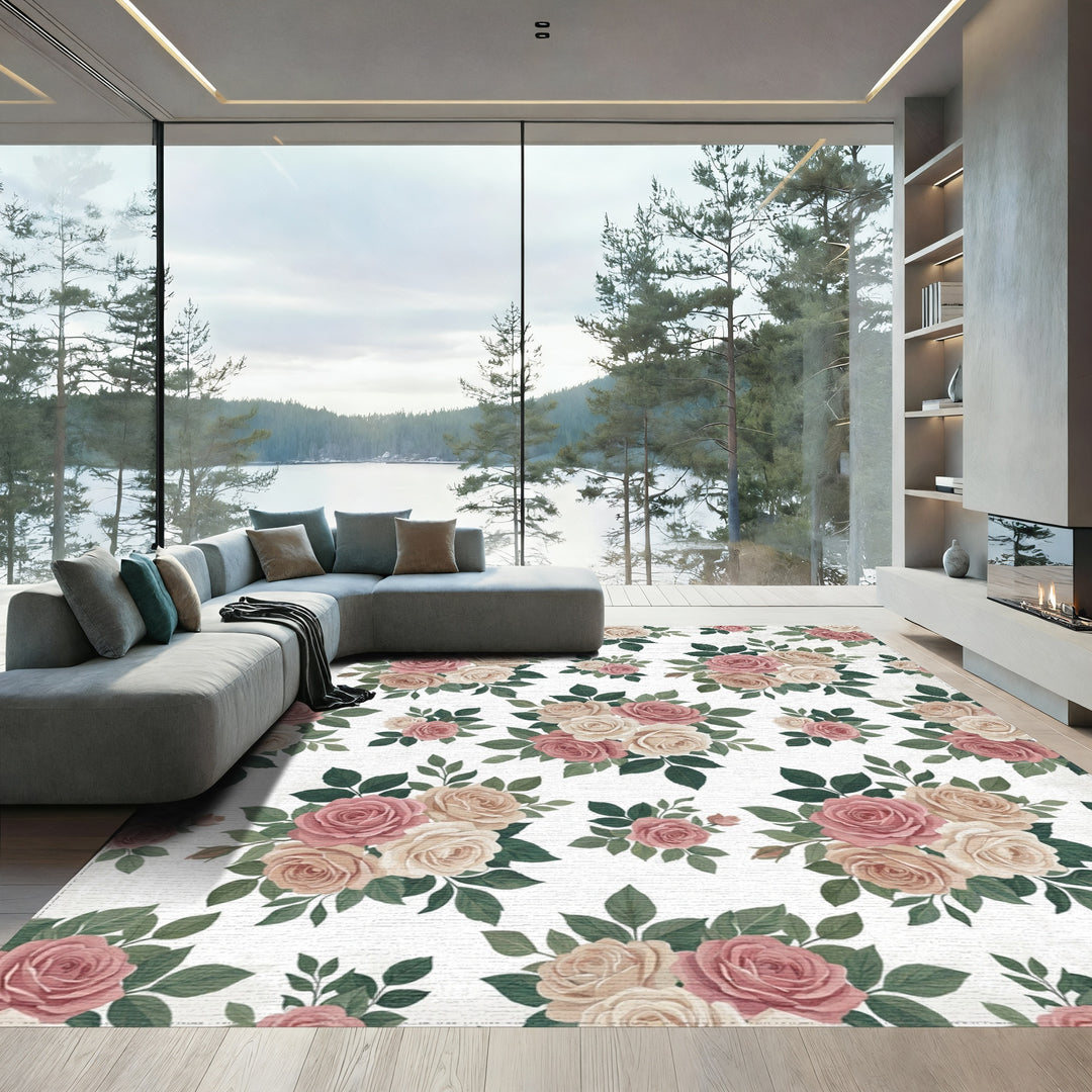 Vintage Dusty Rose Floral Bouquet Rug