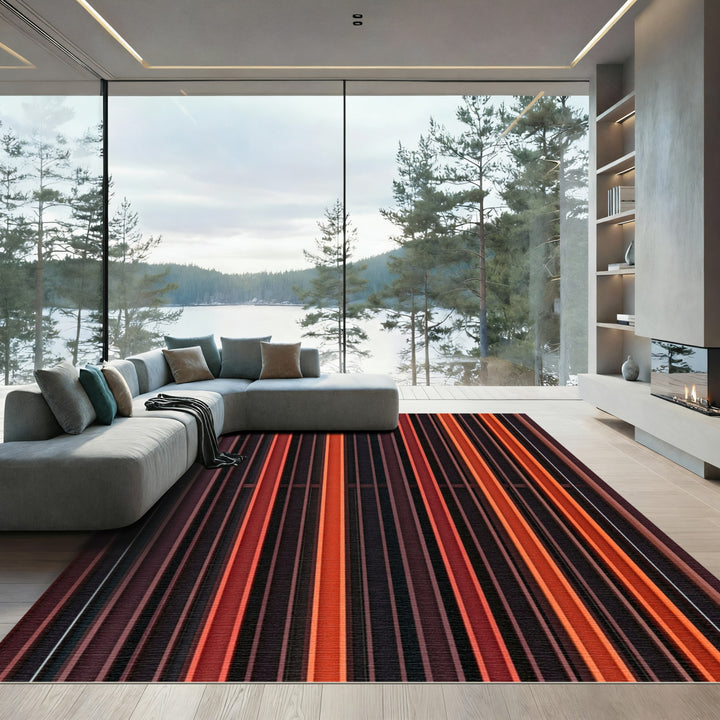 Vibrant Red Orange Striped Accent Rug