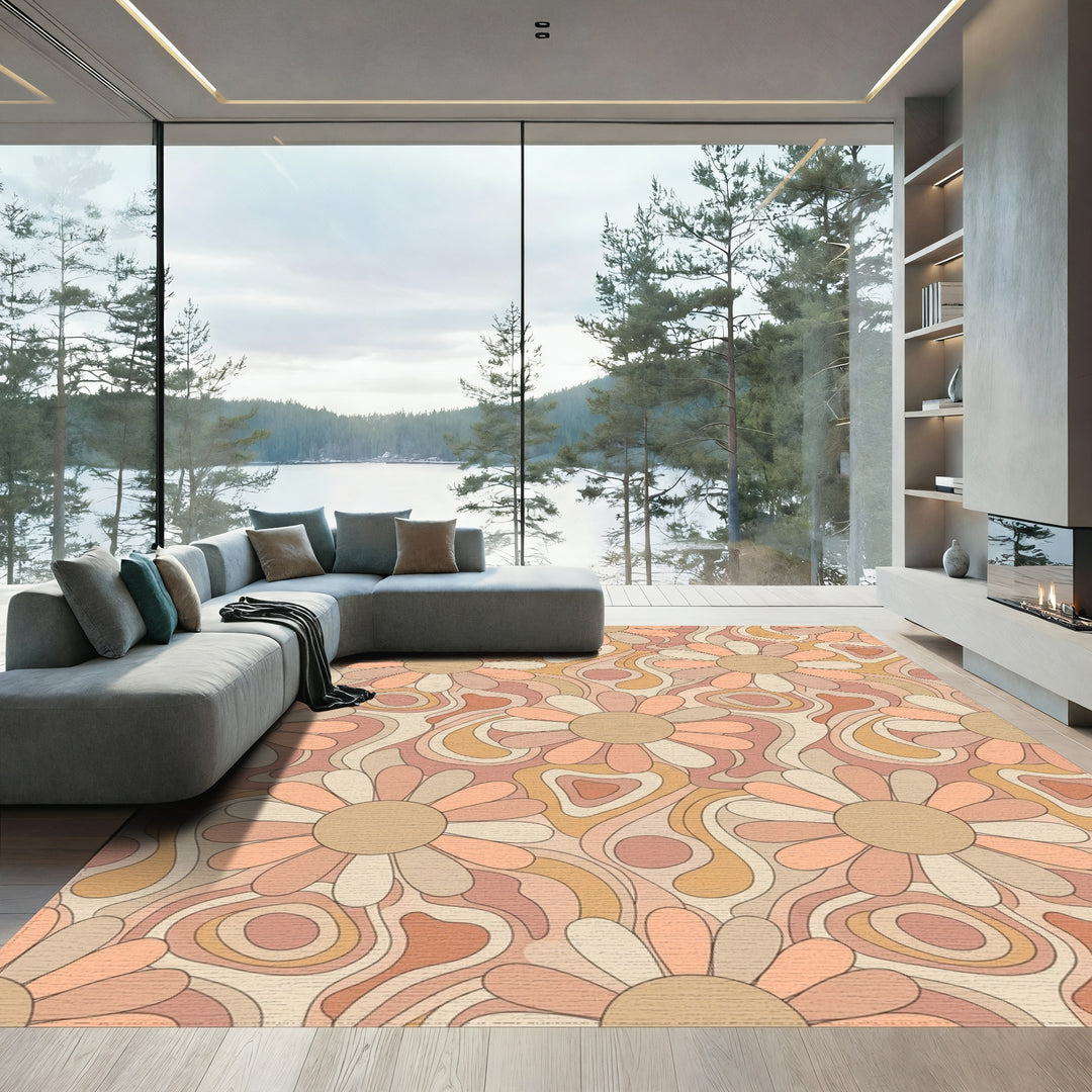 Retro Groovy Floral Swirls Rug