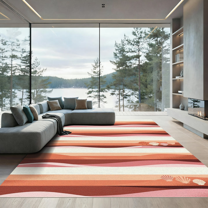Terracotta Sand Dune Seashell Waves Rug