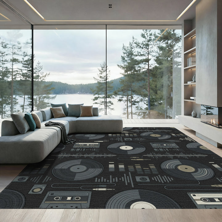 Retro Vinyl Cassette Equalizer Graphic Rug