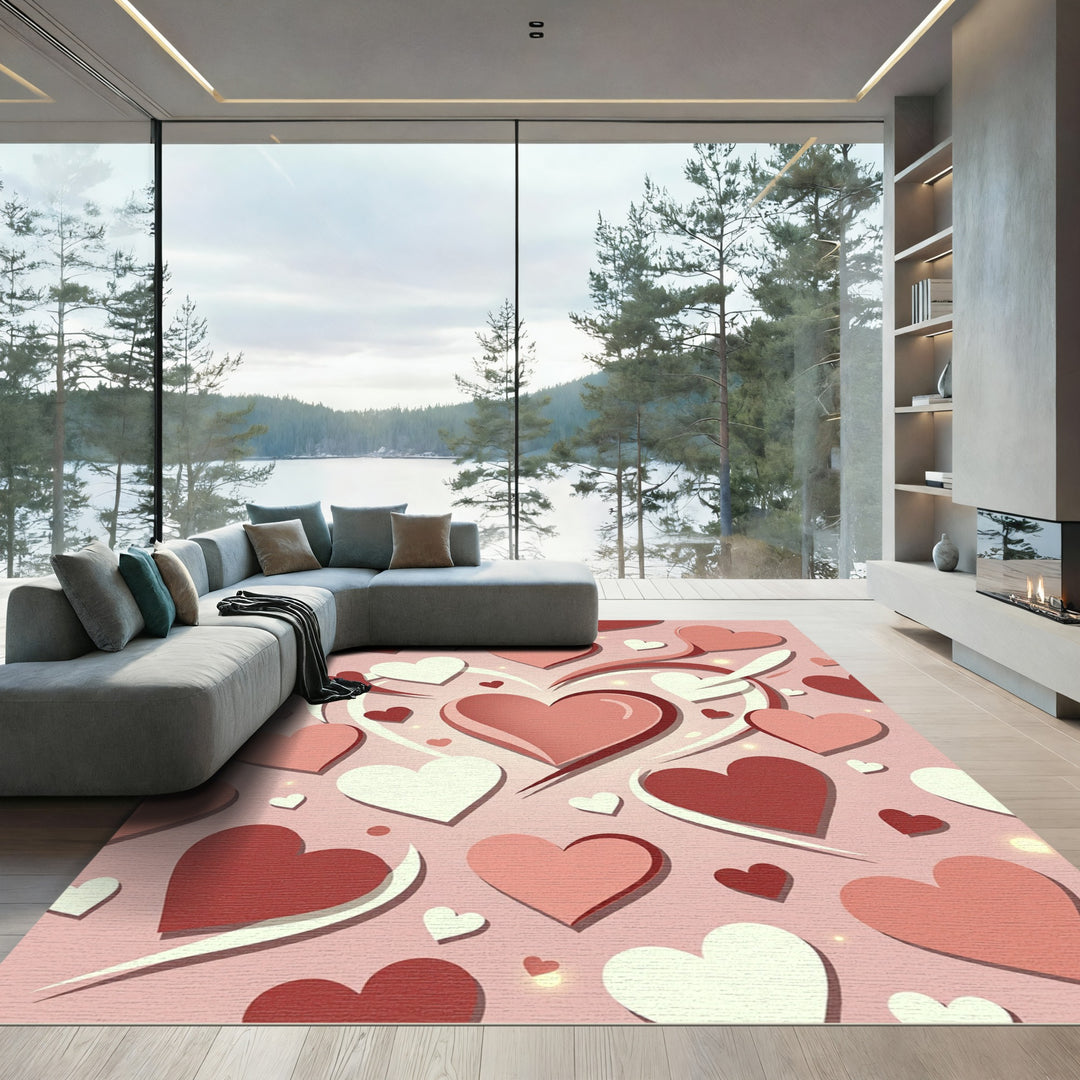 Red White Pink Heart Collage Rug