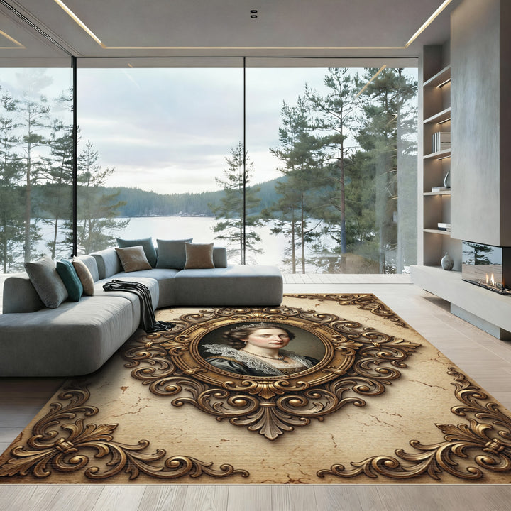 Regal Gilded Rococo Portrait Rug