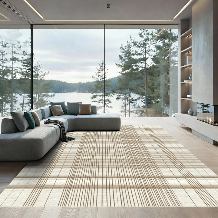 Brown Plaid Grid Textured Rug