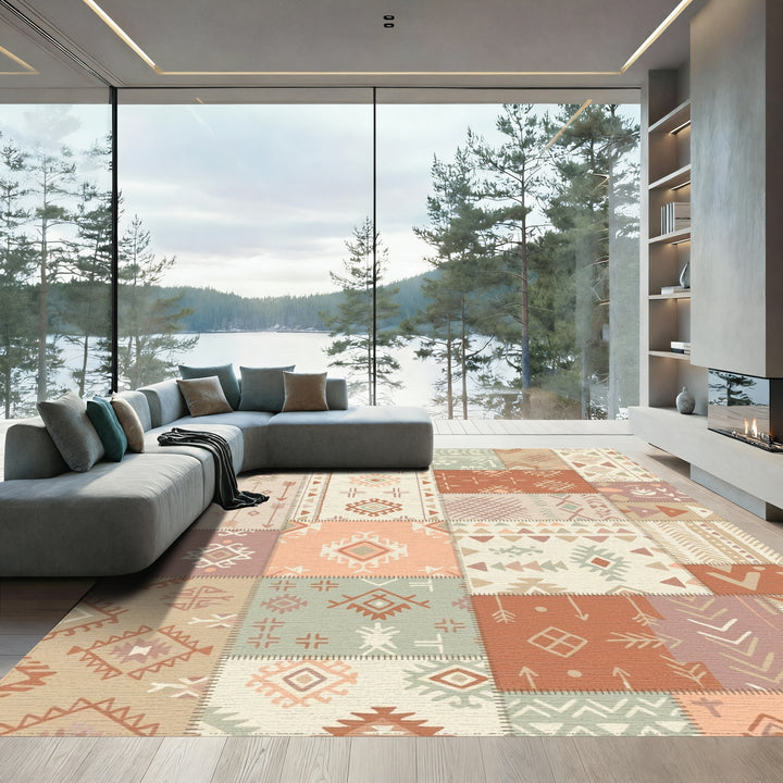 Patchwork Earthy Tone Tribal Medallion Rugs Rug