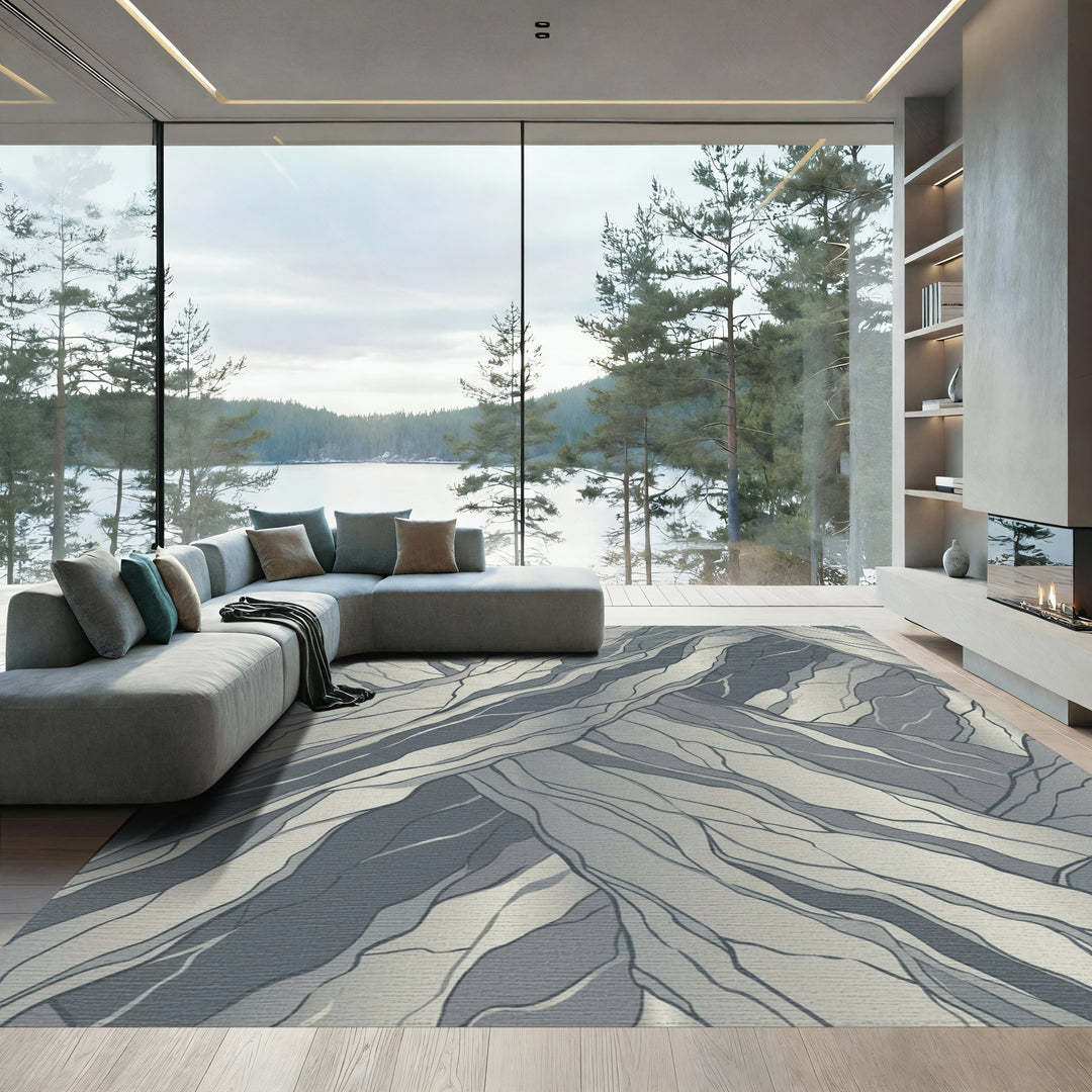 Abstract Gray Swirling Lines Rug