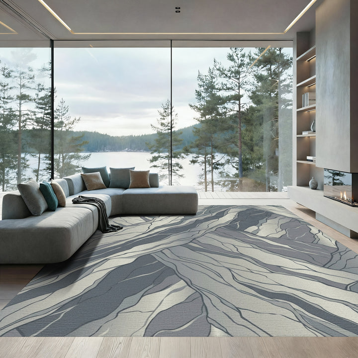 Abstract Gray Swirling Lines Rug