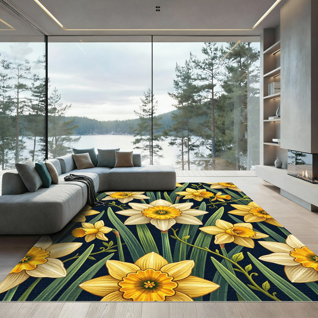Golden Daffodil Blossom Floral Rug