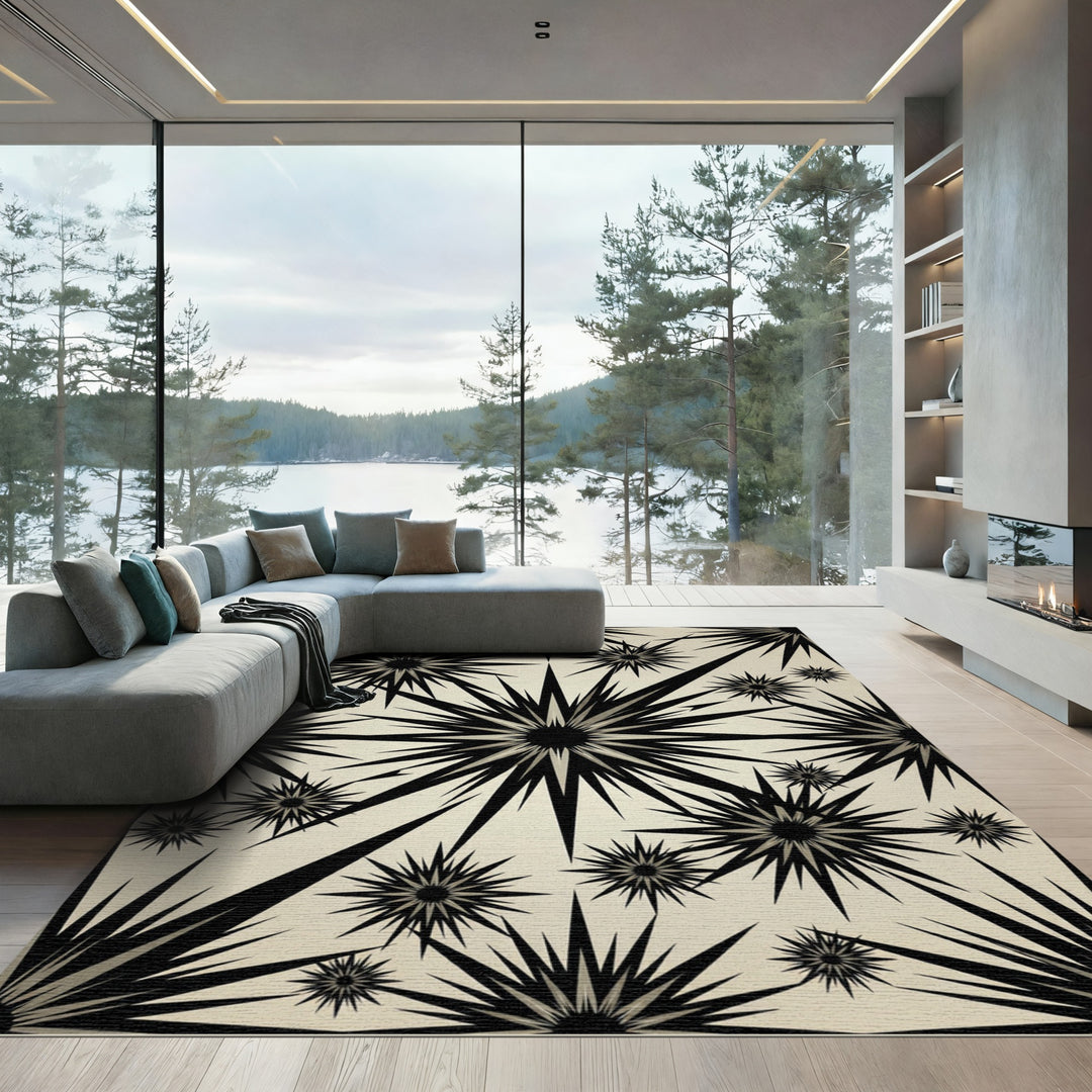Sharp Starbursts Beige And Black Rug