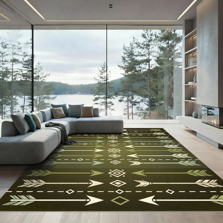 Sage Green Boho Aztec Arrows Rug