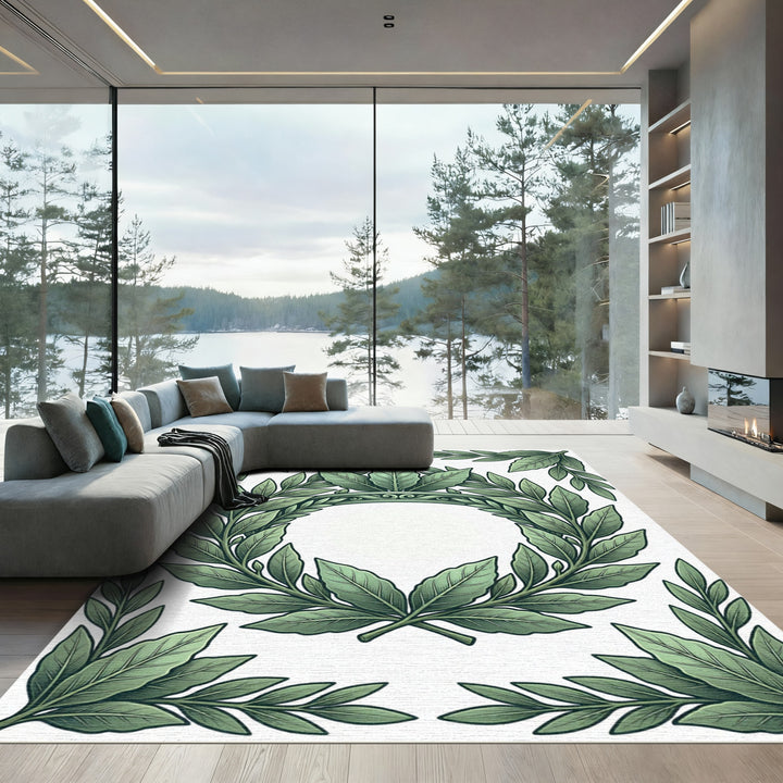 Verdant Laurel Wreath Frame Rug