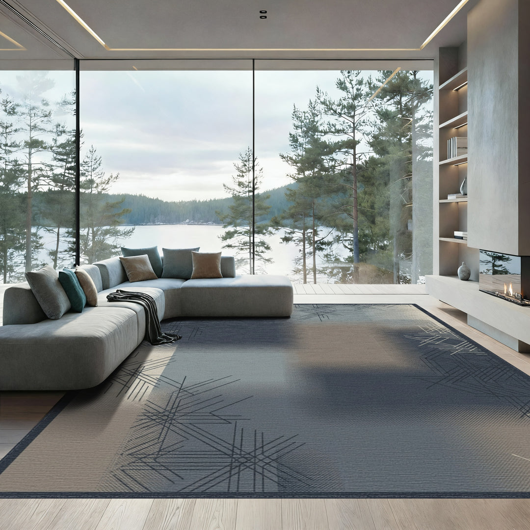 Abstract Geometric Slate Blue Rug