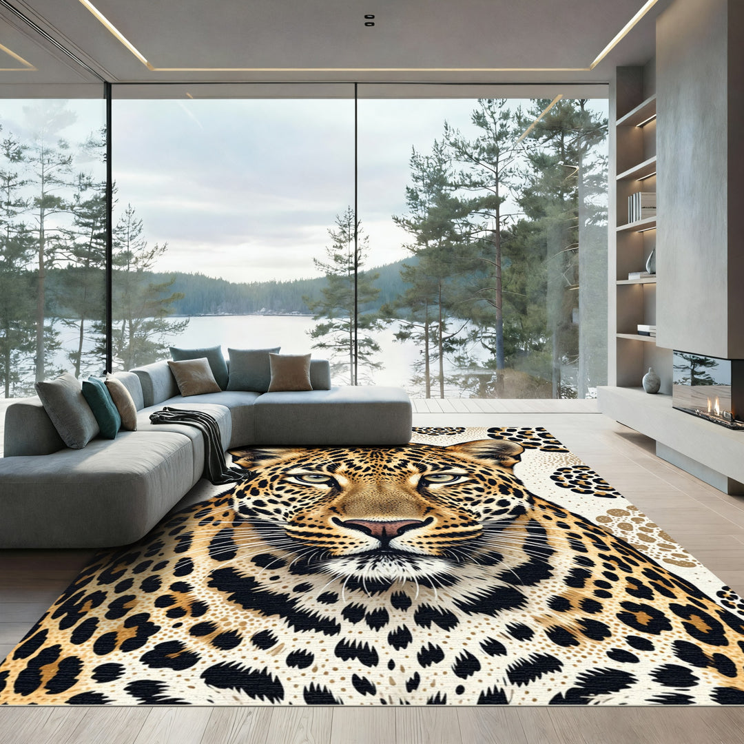 Elegant Wild Leopard Face Rug