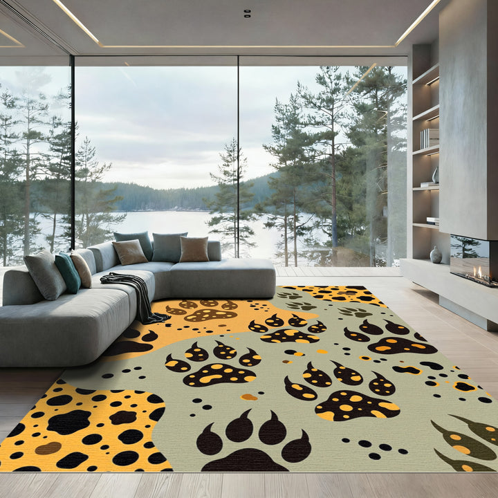 Bold Paw Prints Orange Gray Rug