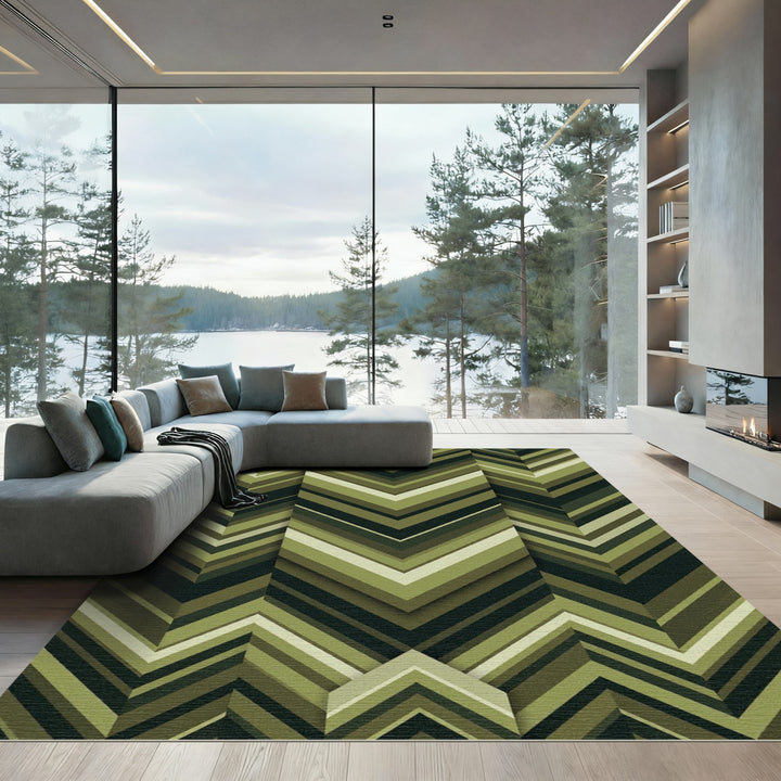 Army Green Chevron Abstract Rug