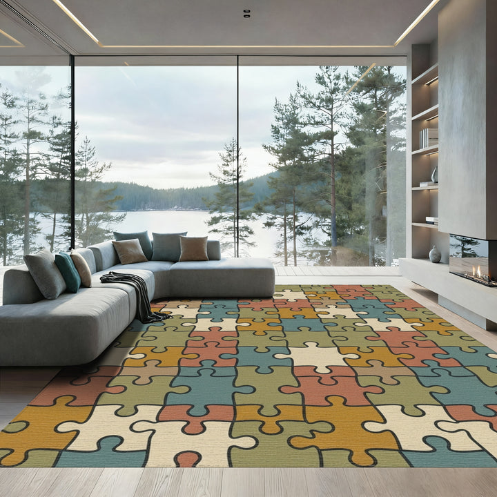 Vintage Puzzle Piece Ochre Earth Rug