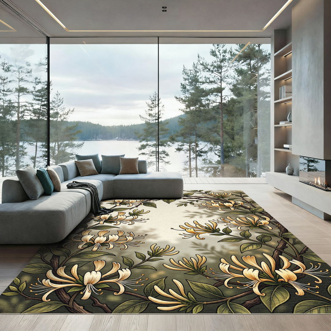 Golden Honeysuckle Floral Branches Rug