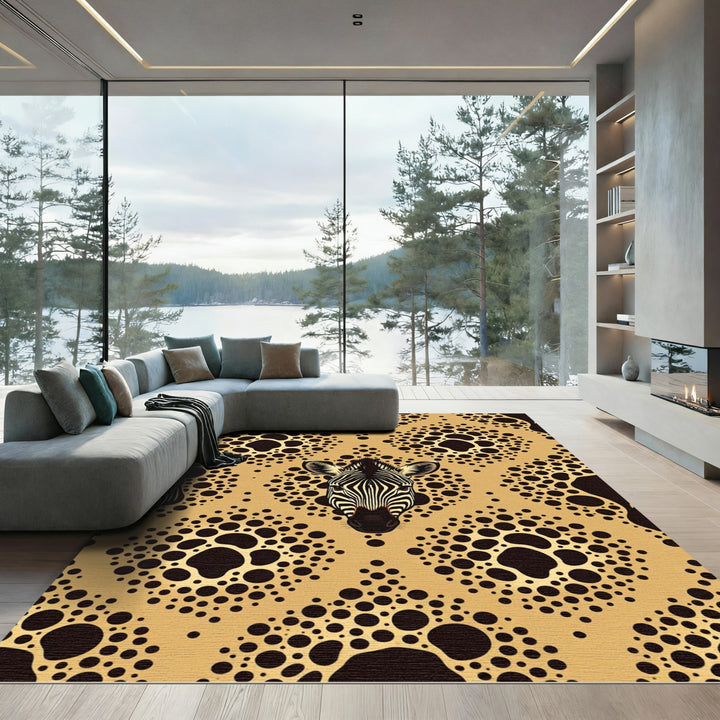 Golden Zebra Dot Mandala Rug