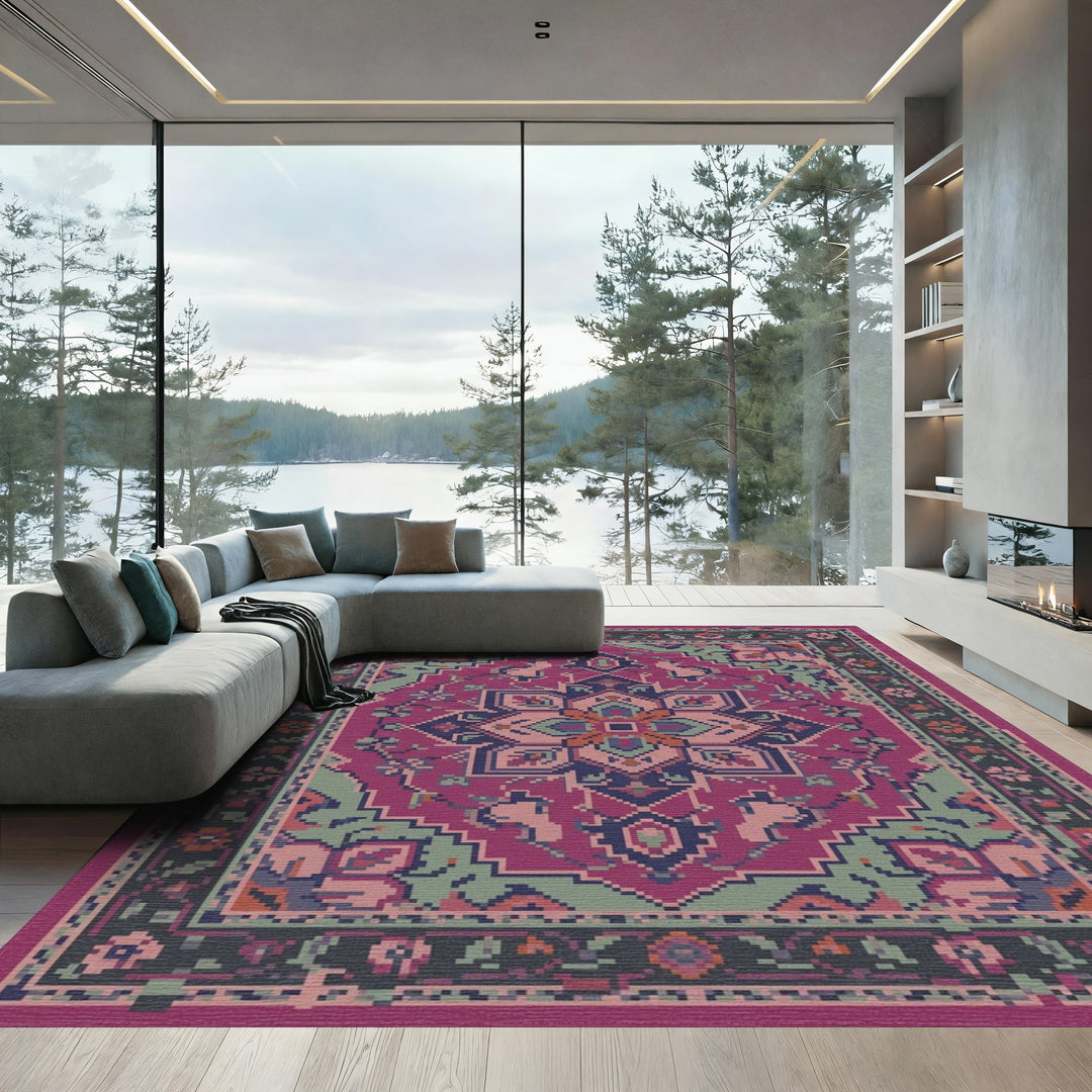 Ornate Magenta Jewel Medallion Rug