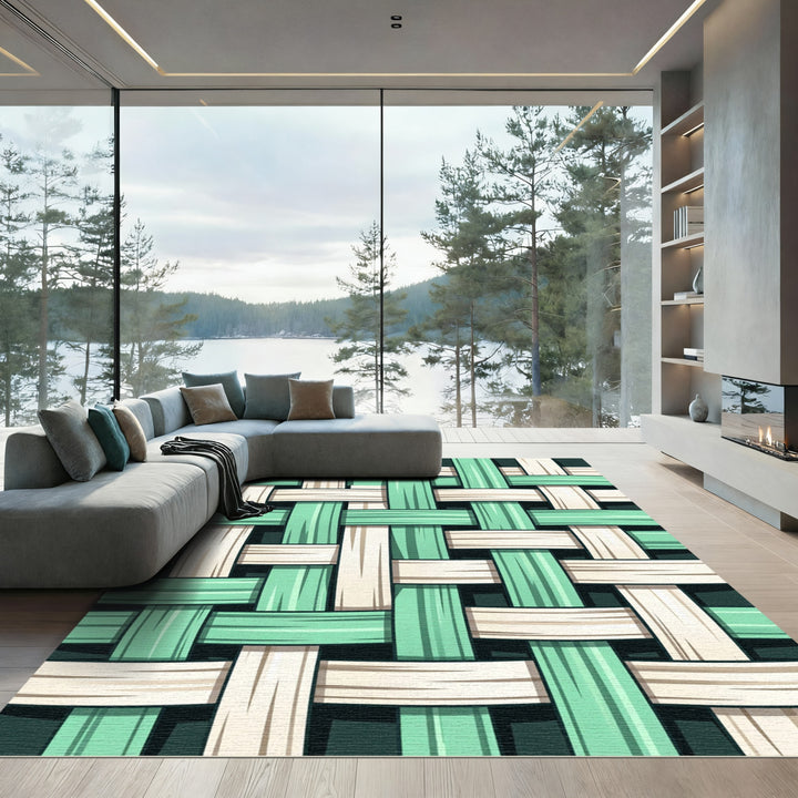 Mint Cream Woven Stripe Accent Rug
