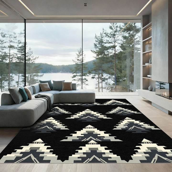 Monochrome Abstract Mountain Terraces Rug